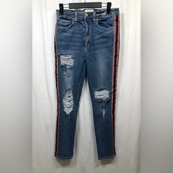 McGuire Damn Fine High Rise Side Striped Cropped Raw Hem Jeans 246D Size 27 - Picture 16 of 16